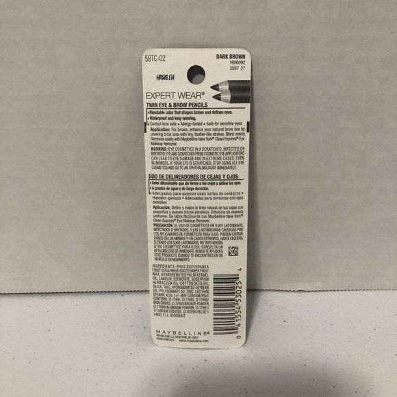 Maybelline New York Expert Wear Twin Eye & Brow Pencil Dark Brown 102 2ct - Picture 2 of 3